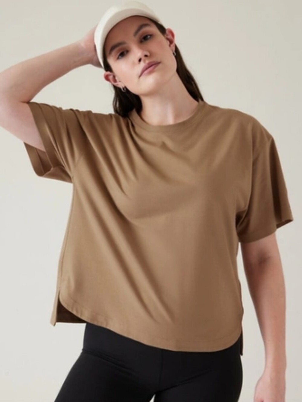 Athleta Effortless Short Sleeve Tee In Brown Size Large